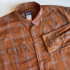 Patagonia Buckshot Brown Blue Plaid Flannel Outdoors Long Sleeve Shirt Men Large